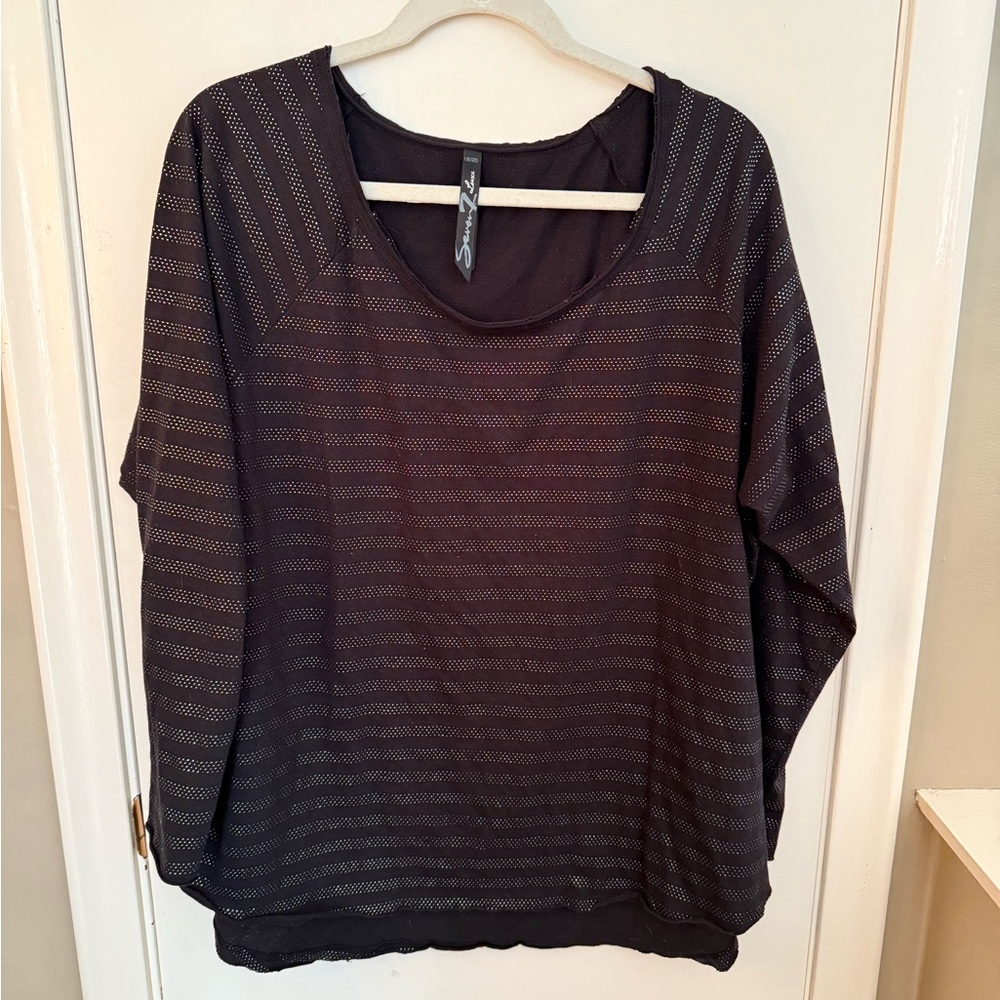 New! Seven7 Luxe Black Striped Top